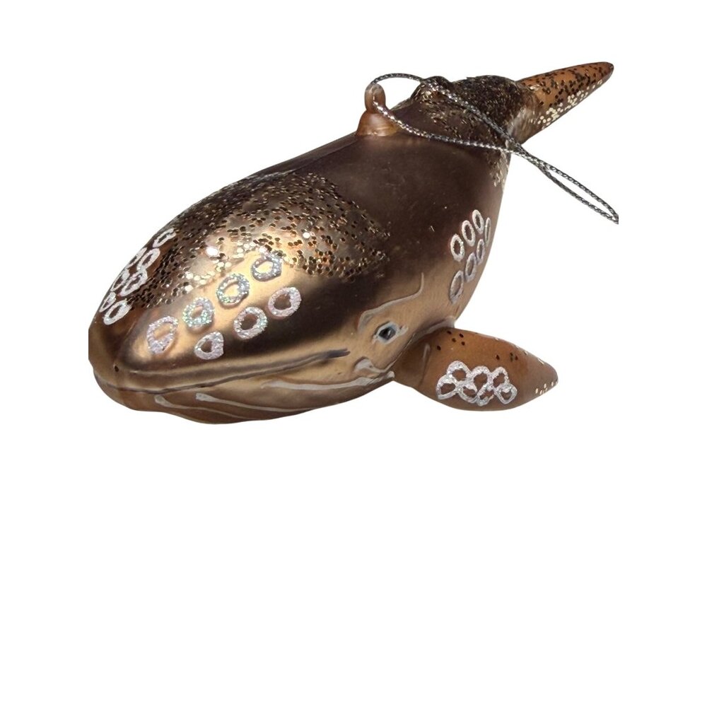 Hand-Painted Gold Whale Ornament With Glitter Accents & Hanging Cord